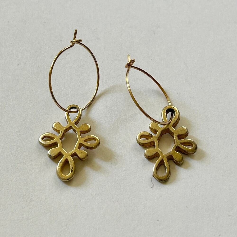 Handcrafted Earrings Vintage Les Bernard 80s Brushed Gold Charm One of a Kind